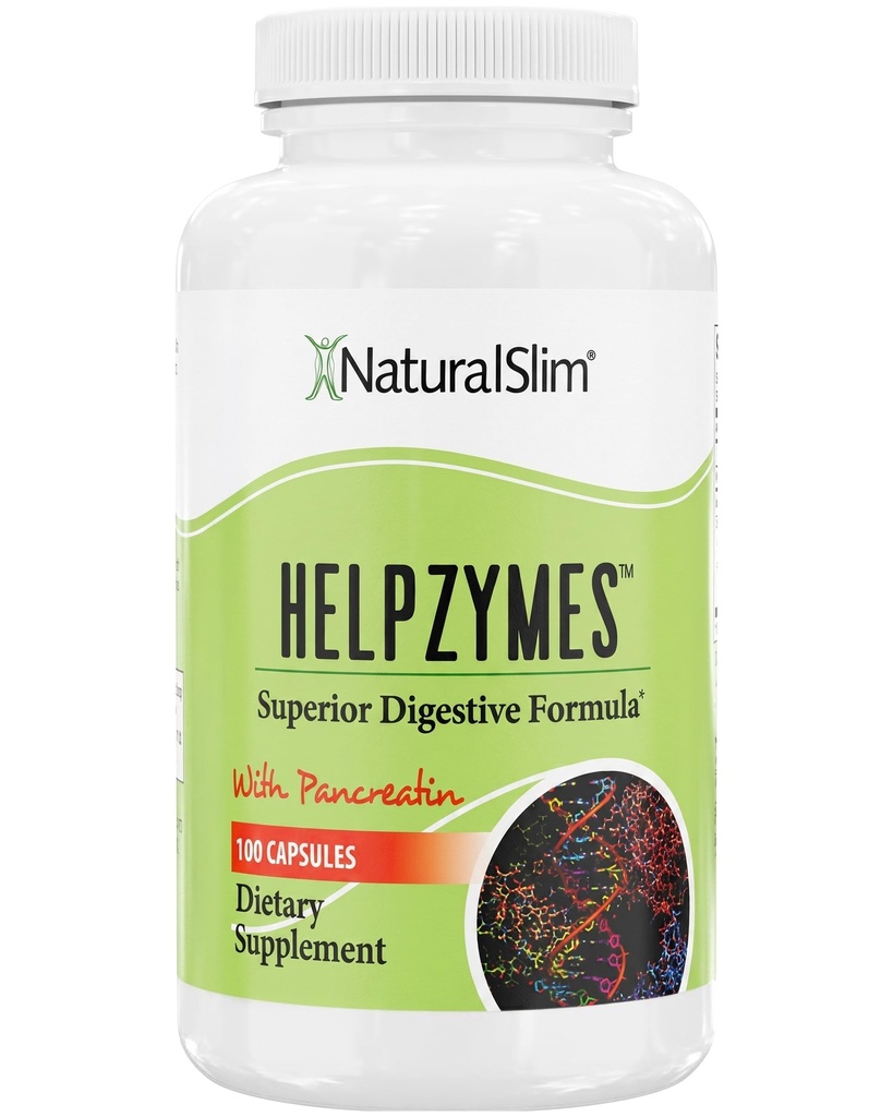 NaturalSlim Digestive Enzymes for Women & Men - Helpzymes Essential Enzymes for Digestion, Gut Health, Gas Bloating Relief with Bromelain, Ox Bile, Pancreatin. & Betaine HCL - 100 κάψουλες Solo