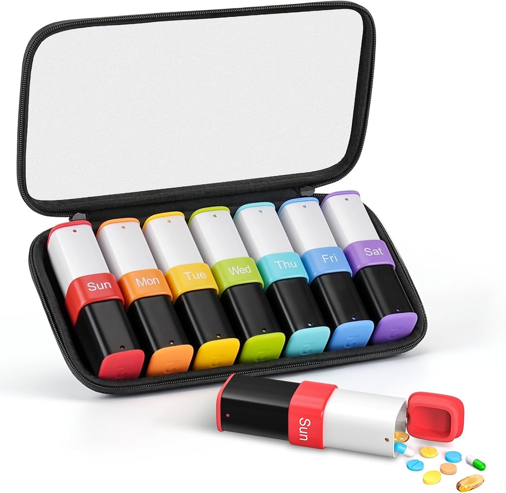 Lotour Weekly Pill Organizer 2 Times a Day with PU Deri Bag, Large 7 Day Travel Pill Box, Am Pm Daily Pill Case, Portatif Pilleç Konteyner for Drug, Vitamins, Fish Oil