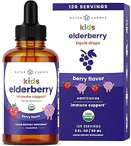 NutraChamps Black Elderberry for Kids Liquid Drops, 10:1 Extract Sambucus Elder Syrup for Kids, Sugar-Free European Elderberry Drops Berry Flavor, Immune Support, 4 Moon Supply
