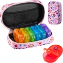 Serfeymi Weekly Travel Pill Organizer 2 φορές A Day AM PM Αναβάθμιση Rainbow Pill Box 7 Day with Portable Zipper Canvas Pill Case, Medicine Organizer for Pills, Vitamins, Fish Oils - Pink 01