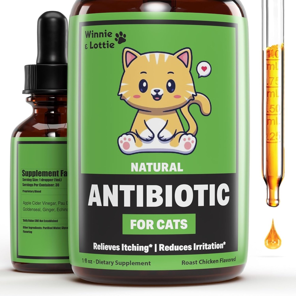 Kediler için Winnie & Lottie Natural Antibiyotikler | Cat Antibiyotikler | Cat Antibiyotik | Pet Antibiyotikler | Cat Immune Support | Antibiyotik for Cats | Cat Multivitamin | Cat UTI Antibiyotiks | 1 fl oz
