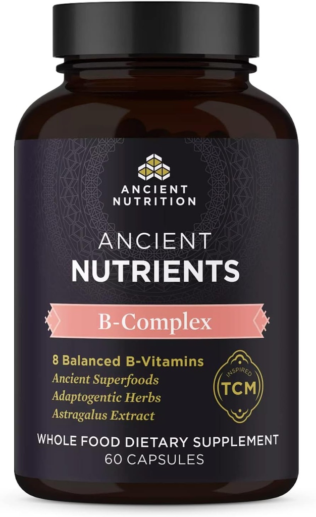 Ancient Nutrition Vitamin B Complex Supplement, 8 Balanced B-Vitamins, Supports Healthy Energy Levels, Adaptogenic Herbs, Enzyme Activated, Paleo & Keto Friendly, 60 Capsules