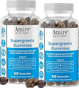 Dr. Awan Super Greens Gummies, Fruits & Veggies Supplement, Green Superfood for Immunity, Metabolism, Liver Function & Nervous System, Essential 8 Greens, 120ct, 60day Supply