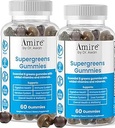 Awan Super Greens Gummies, Fruits & Veggies Supplement, Green Superfood για Ανοσία, Μεταβολισμός, λειτουργία του ήπατος και νευρικό σύστημα, Essential 8 Greens, 120ct, 60day Supply