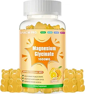 Magnesium Glycinate Gummies 1000mg - Sugar Free Magnesium Potassium Supplement with Vitamin D, B6, CoQ10 for Calm Mood & Sleep Support - 60 Orange Gummies
