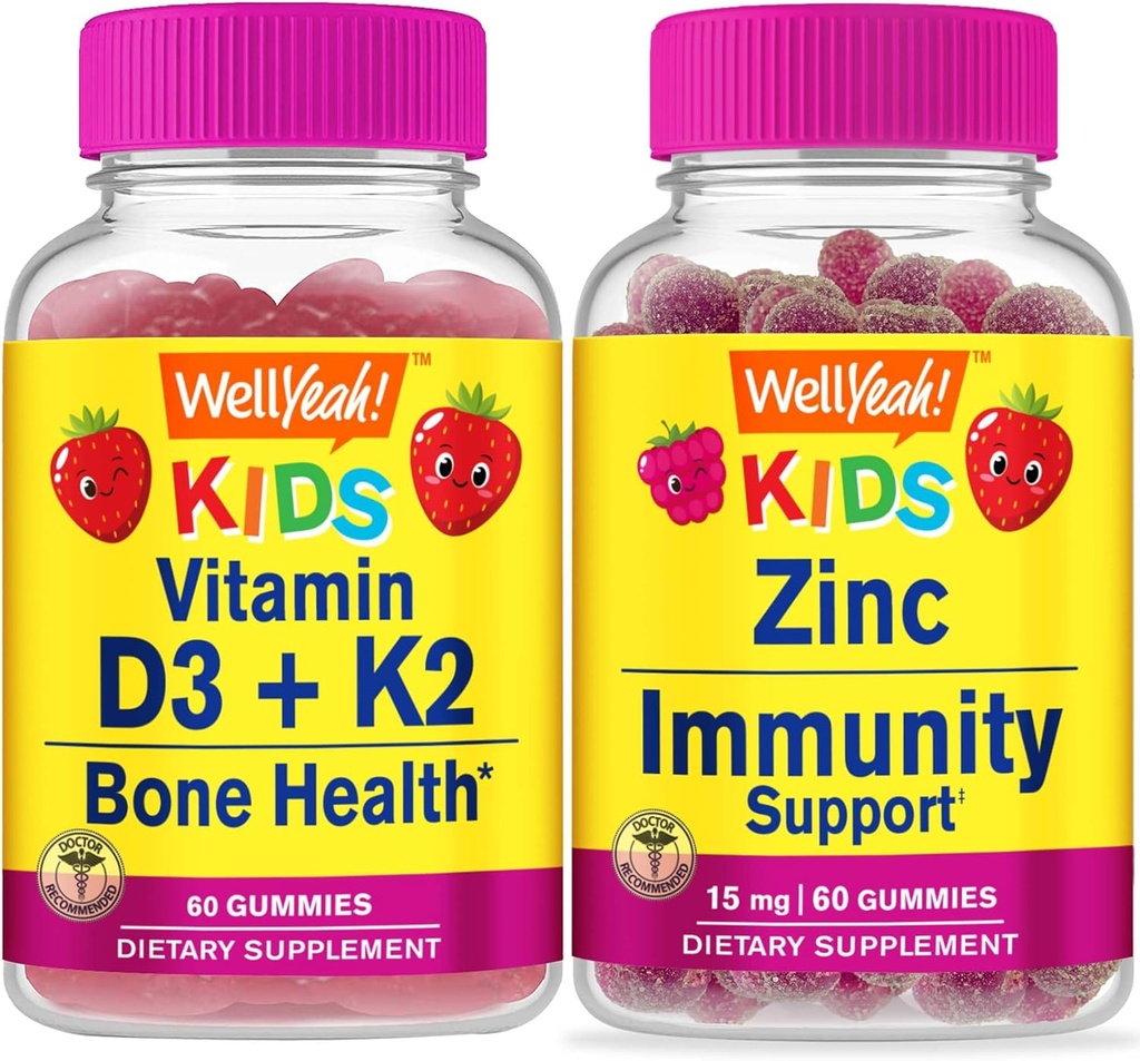 Evet D3+K2 Çocuklar + çinko Çocuklar 15 mg, Gummies Sche - Great Tasting, Vitamin Supplement, Gluten Free, GMO Free, Chewable Gummy