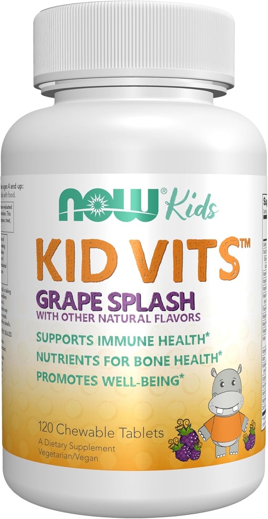 NOW Παιδικά συμπληρώματα, Kid Vits πολυβιταμίνη, Grape Flavor, 120 Μασώμενα δισκία