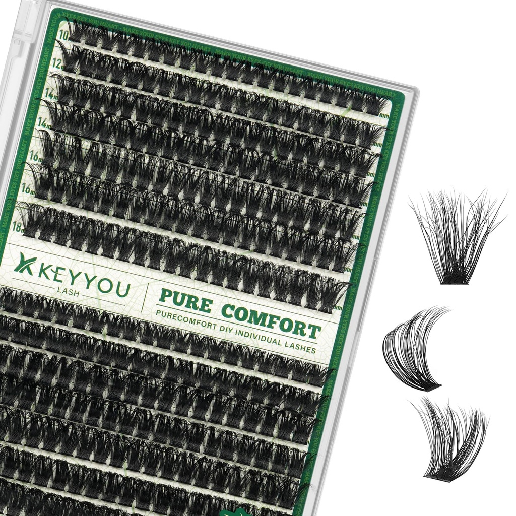KEYYOU Lash Clusters Thick Volume 280pcs 80D&100D 10-18mm D Curl Eyelash Clusters with 0.03mm Thin Band, Super Soft Wispy for Beginner DIY at Home