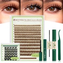 KEYYOU Brown Flora Clusters Kit w/Black Bunny Lashes for Dramatic Parties | 162pcs Flaunt D Curl 8-16/8-14mm,with Bond&Seal,Remover,Applicator Voluminous Fluffy look Perfect for weddings or a night out