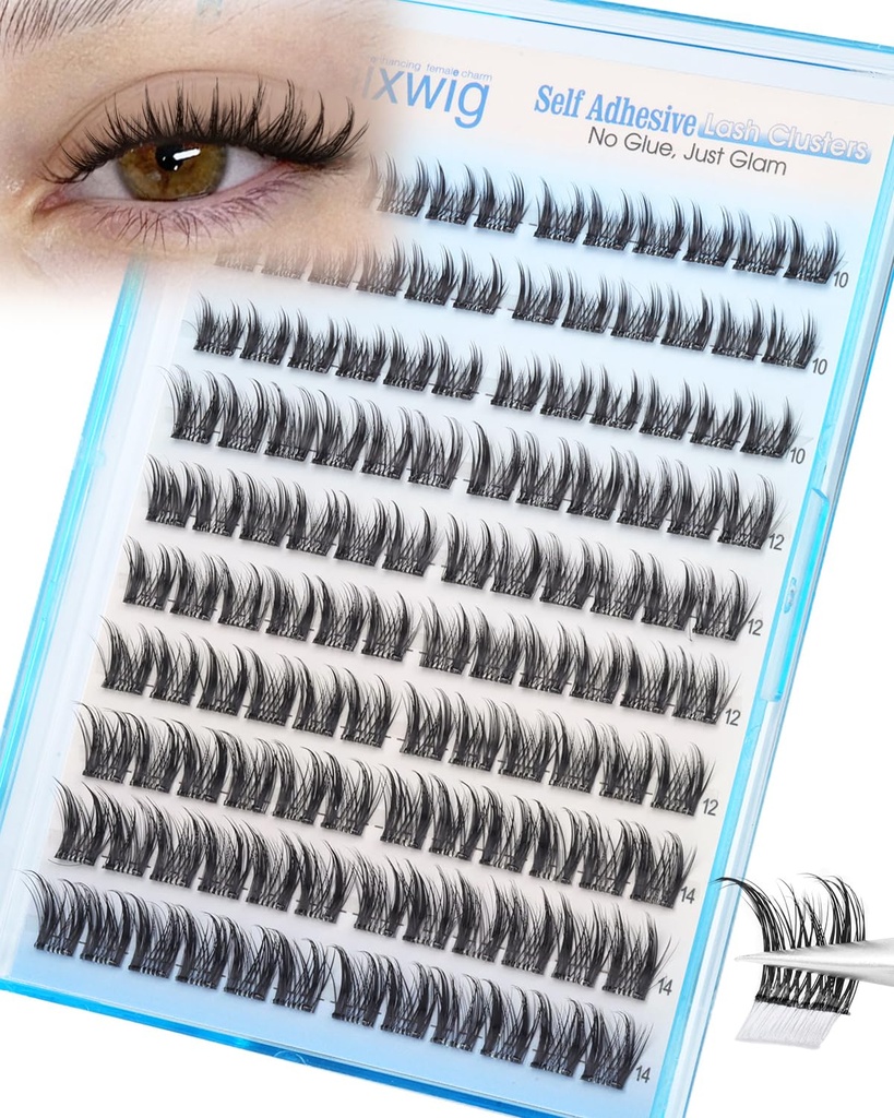 Self Adhesive Lash Clusters 10-14MM Short Self Adhesive Eyelashes Wispy Eyelash Clusters Pre Glued Manga Cluster Lashes Spiky Natural Individual lashes CD Curly Press On Lashes by Lvmixwig