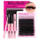 MilyBest Fluffy Lash Clusters Kit with Bottom Lashes, 16-25mm Long Thick Cluster Eyelash Extensions, 233Pcs 200D Volume Eyelash Clusters with Lash Bond and Seal Wispy D Curly Individual Lashes Kit