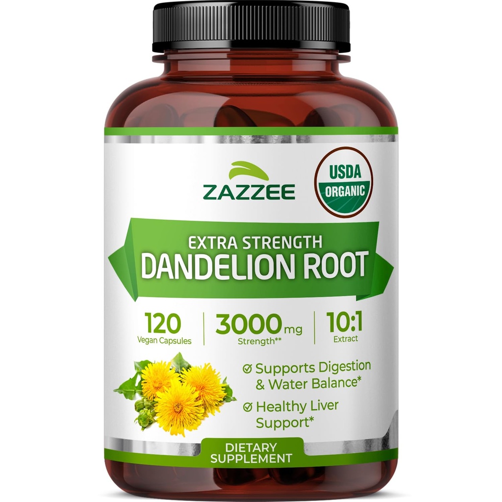 Zazzee USDA Organic Dandelion Root 10:1 Extract, 3000 mg Δύναμη, 120 κάψουλες, 4 μήνες προσφοράς, Standardized και συμπυκνωμένο 10X Extract, 100% χορτοφαγικά, όλα φυσικά και μη ΓΤΟ