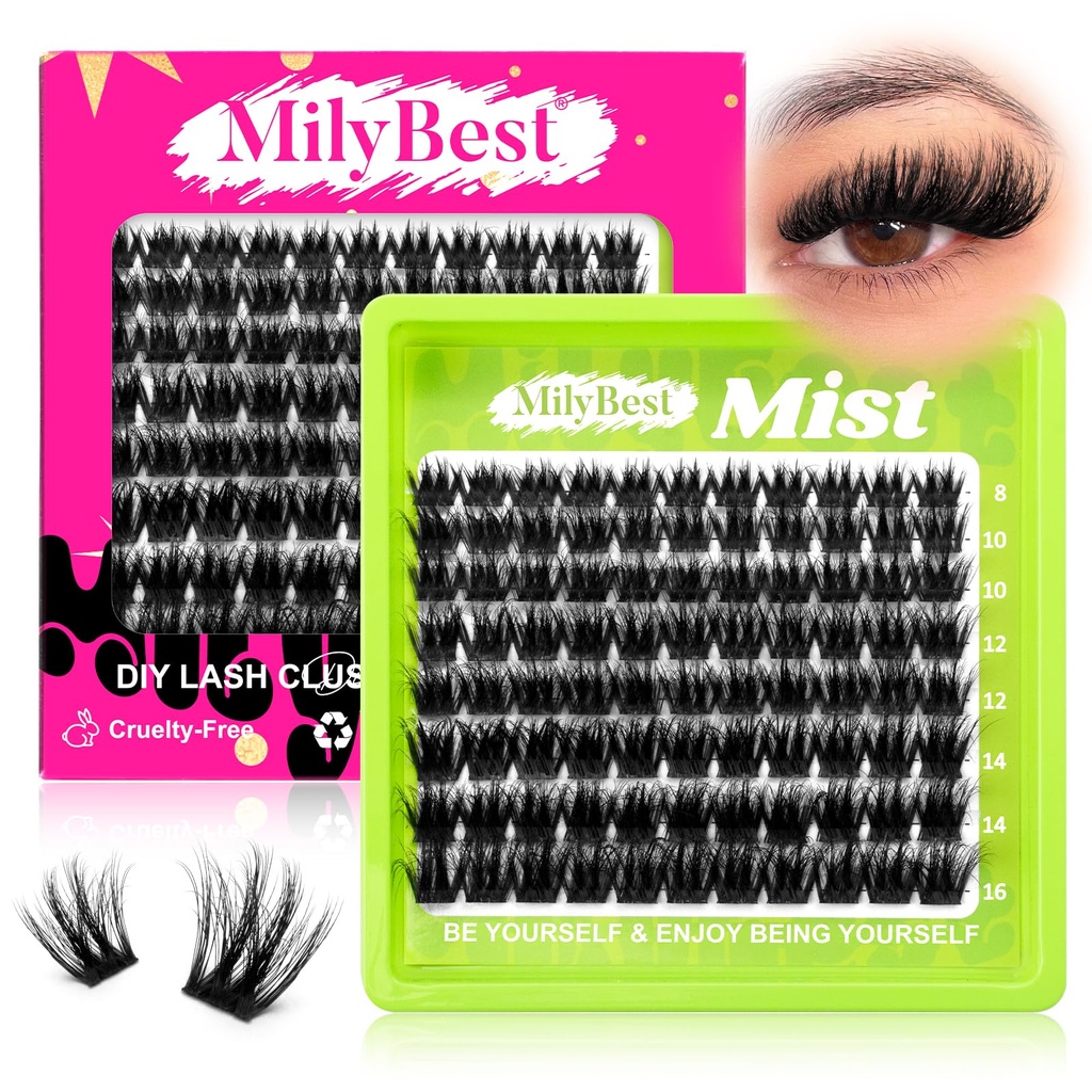 MilyBest Mist Lash Clusters with Spikes, Fluffy Wispy Cluster Eyelash Extensions, 88pcs DIY Individual Lashes D Curl - Natural Volume to Fairy Glam, 8-16mm Eyelash Clusters