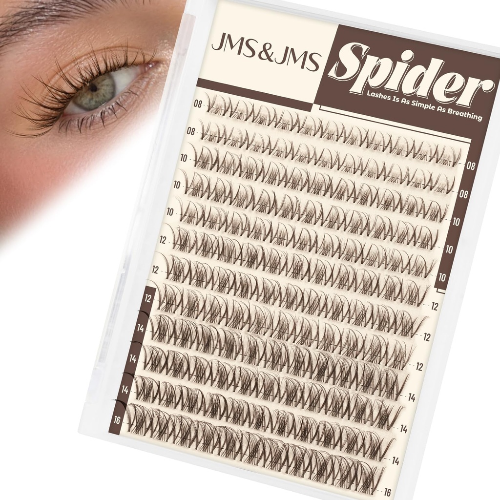 JMS&JMS Warm Brown Spider Lash Clusters Wispy Lashes | Natural Everyday Makeup | Viral DIY Lash Extensions D-Curl, 8-16mix