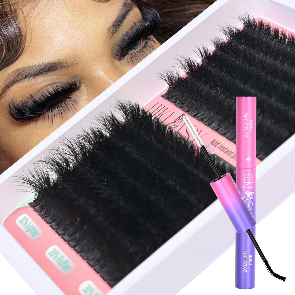 Lash Clusters Kit 260D Mega Volume DIY Eyelash Extensions With Bond And Seal 180pcs Soft Cluster Lashes For Natural And Dramatic Look 12-18mm Lengths D Curve Reusable Salon at Home By Hiklasy