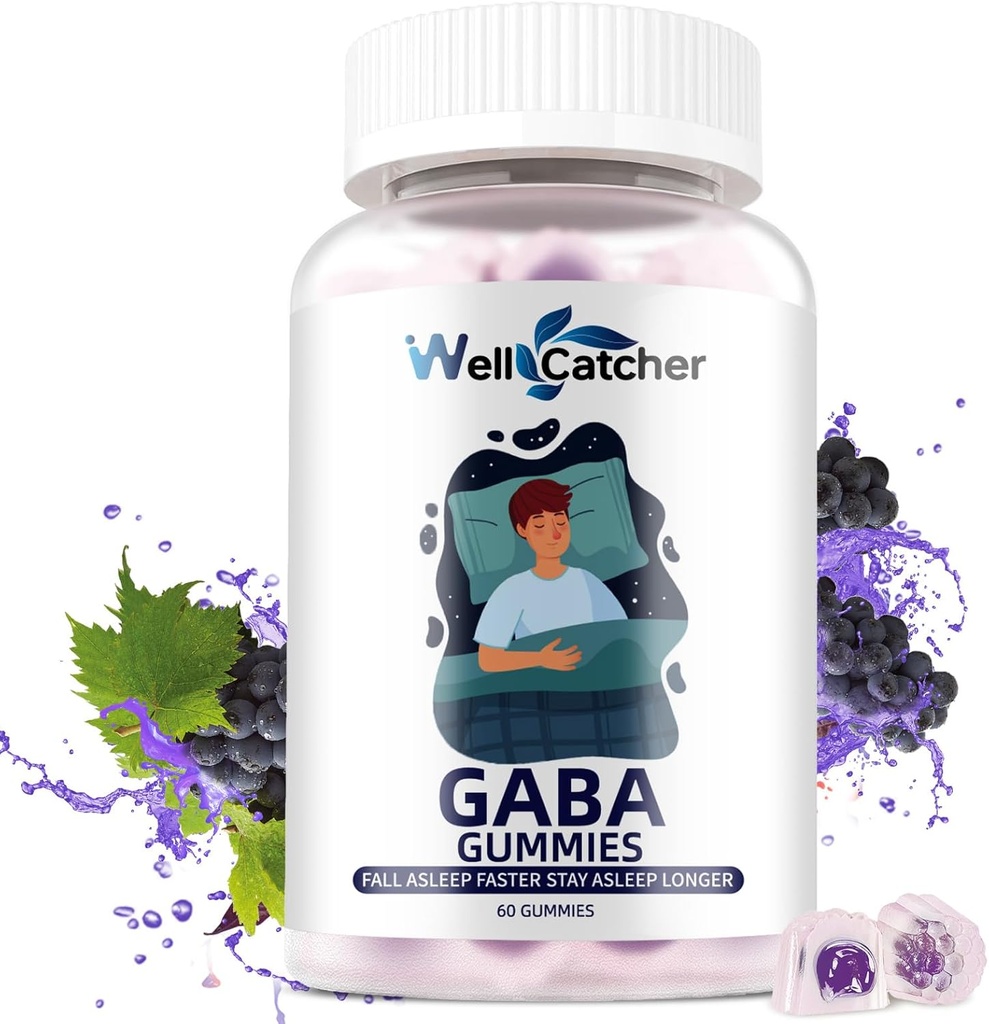 GABA Supplement Gummies 500 mg: Chewable GABA L-theanine Supplement Gummies for Yetişkinler Kids Non Melatonin Sleep Aid Calm Mind with 5-HTP for Stress Relief Zzz Better Sugar Free Grape Flavor 60CT