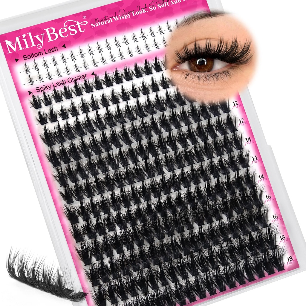 MilyBest Manga Lash Clusters with Spikes and Bottom Lashes, Wispy Cluster Eyelash Extensions Fluffy Anime Eyelashes Clusters, 10-18mm Spiky Fairy Individual Lash Extension (80D Manga, 256pcs)