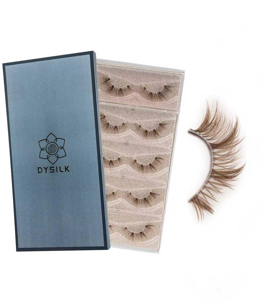 DYSILK Naked Brown Strip Lashes - 8-16mm Wispy Spiky Manga Brown-02 | 5 Pairs Cat Eye Lashes, Faux Mink Eyelashes, Trimmable, Ultra-Fine Clear Band, False Eyelashes For Blondes & Light Hair