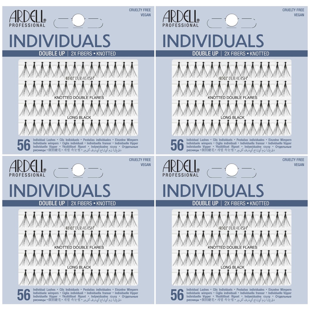 Ardell Double Up Individual Lashes, Knotted - Long, Black, DIY Lash Clusters, Reusable Eyelash Extensions, 4 Pack