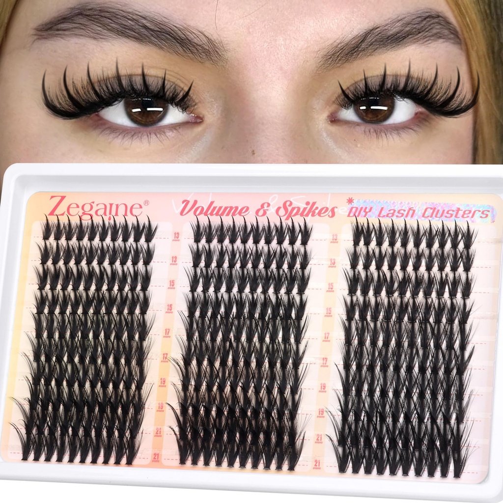 Manga Lash Clusters Natural Eyelash Clusters With Spikes 300Pcs 13-21MM Long Wispy Cluster Eyelash Extensions D-Curly Volume Lash Clusters Anime Individual Lashes Fairy Lash Extensions by Zegaine