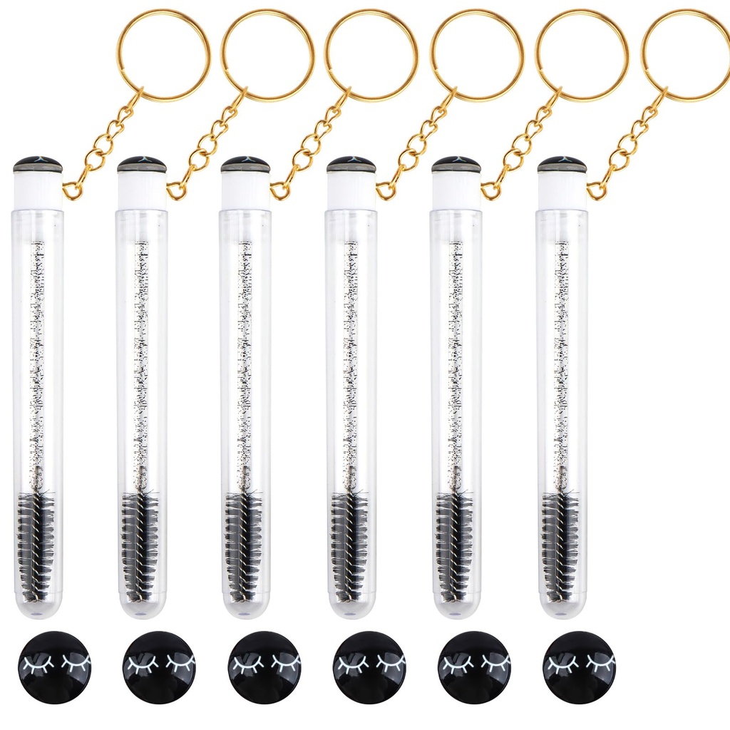 48 Pieces Disposable Mascara Wands Set,Include 24 pcs Disposable Crystal Lash Spoolies Brush and 24 Pieces Reusable Diamond keychain Empty Eyelash Brush Tubes