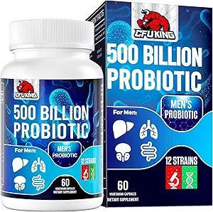 Erkekler için probiyotikler, 500 Milyar CFU & 12 Erkekler Digestive Health + 4 Organik Prebiyotik Fiber, Digestive, Gut, Immune Health, Bloating, Gas, Energy Support, Raf Stable - 60 Capsules