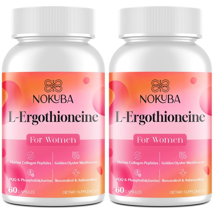 L-Ergothioneine with Collagen Peptides, Hyaluronic Acid | 2X Antioxidant of Glutathione | 11-in-1 Mushrooms Supplement for Women | Skin, Brain, Immune, Cognitive Support | 120 Capsules