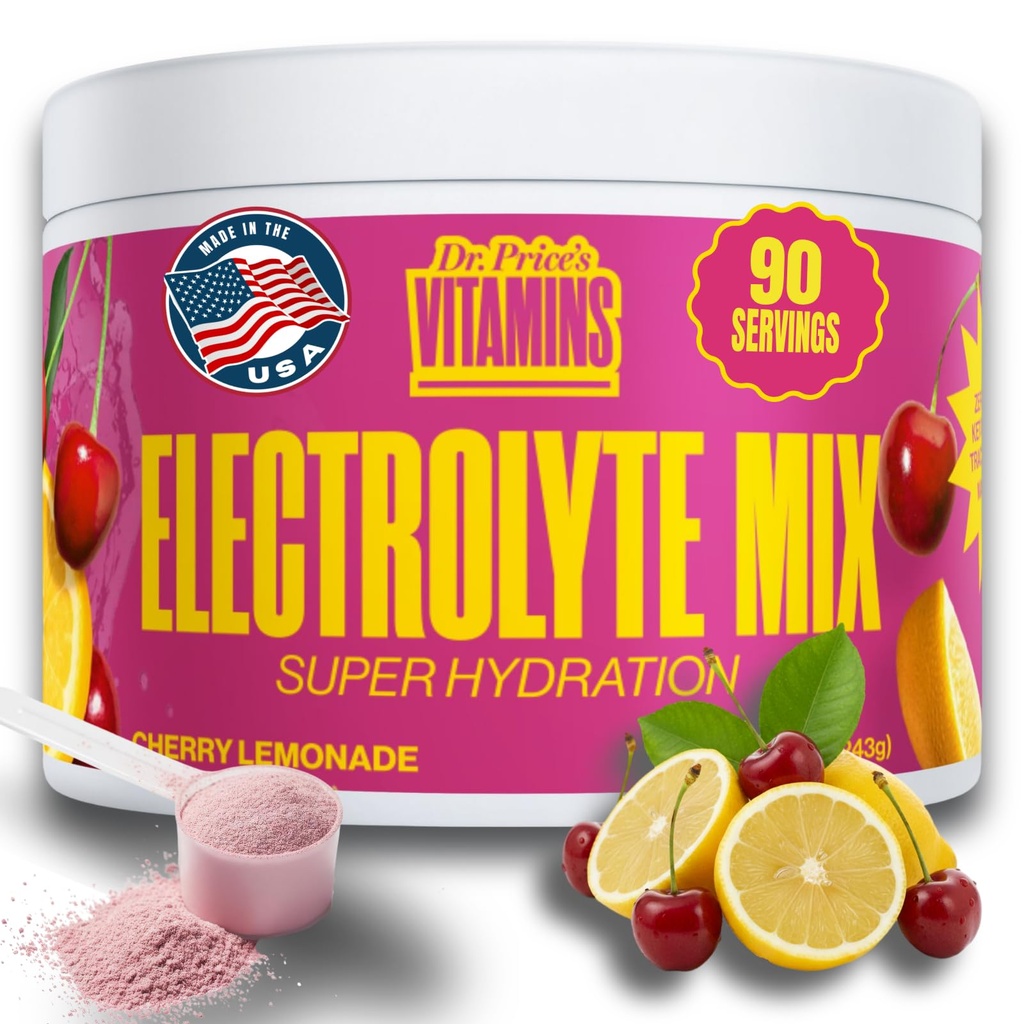 Dr. Price's Electrolyte Mix | Sugar-Free Hydration Toz 72+ Trace Minerals | No Sugar, Fast-Dis deploy Electrolytes Toz Paketleri | Cherry Lemonade, 90 hizmet