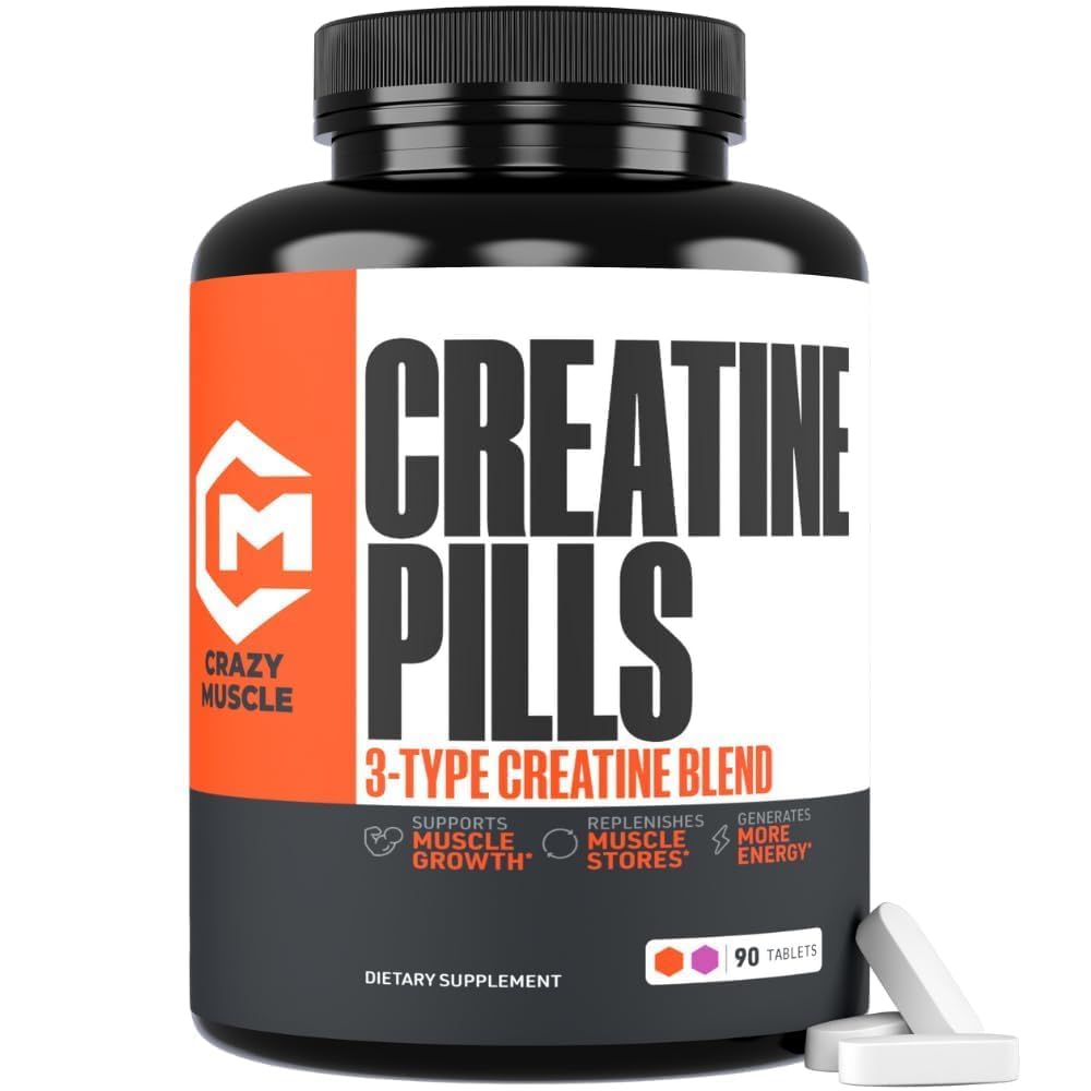 Χάπια Crazy μυών Creatine, 5g 3X καθαρής κρεατίνης μονοένυδρη, πριν από την προπόνηση Μαζική Μάζα Κεραυνός, Υψηλή Απορρόφηση Εύκολο να λάβει τρειςAtine 3 τύπου Βέλτιστη απόδοση για την ανάπτυξη Lean, 90 δισκία