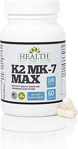 Sağlık, K2 MK7 MAX Ekstra Güçlü 300mcg Supplemeny | Soy Free, Proven Bioavailability & Safety | 60 Capsules