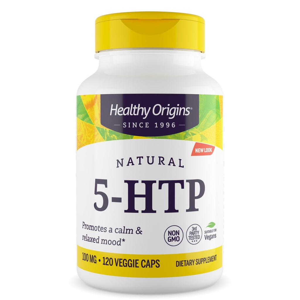 Healthy Origins - 5-HTP 100mg, 120 Veggie Capsules, (5-Hydroxytryptophan), Non-GMO, Gluten-Free, Vegan