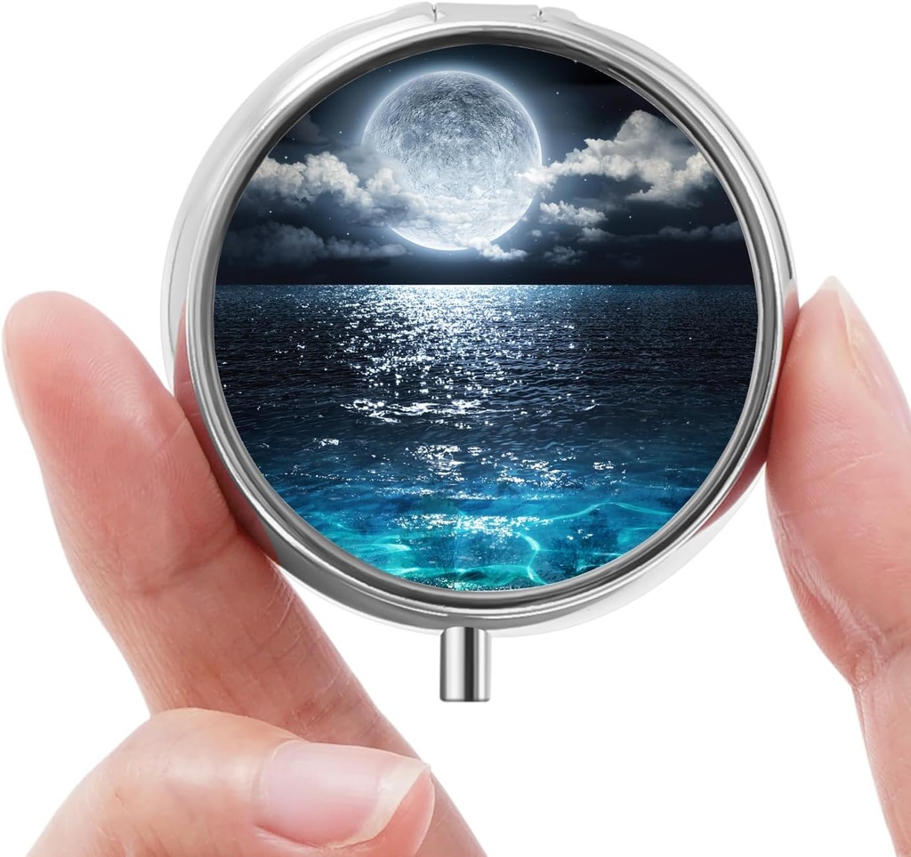 Mini Pill Box, Small Pill Box, Portable Pill Box, Cute Pill Organizer for Vitamins, Drugs, Fish Oil and Supplements (Beautiful Starry Sky)