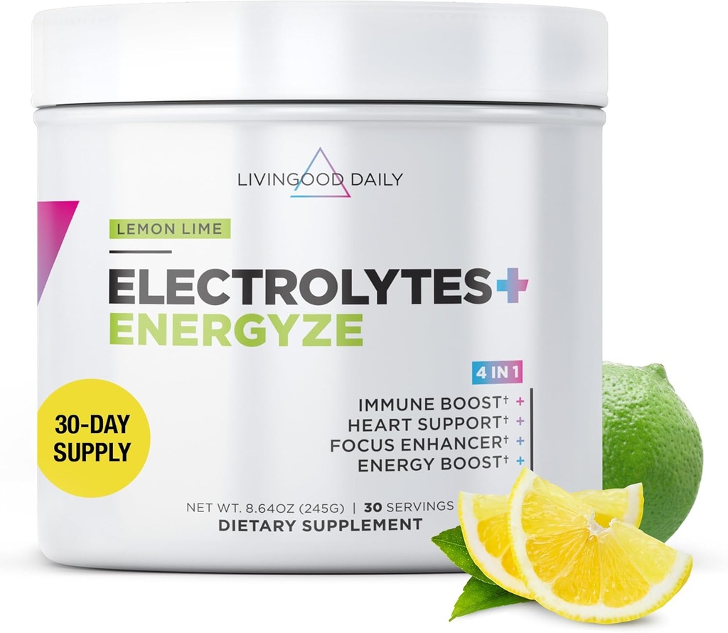 Livingood Daily Electrolytes Toz, Electrolytes Hydration Toz C, Taurin, D Ribose & FOS, Sugar Free Electrolyte Drink Mix, Keto, Gluten Free, Lemon Lime Flavor, 30 Hizmetler