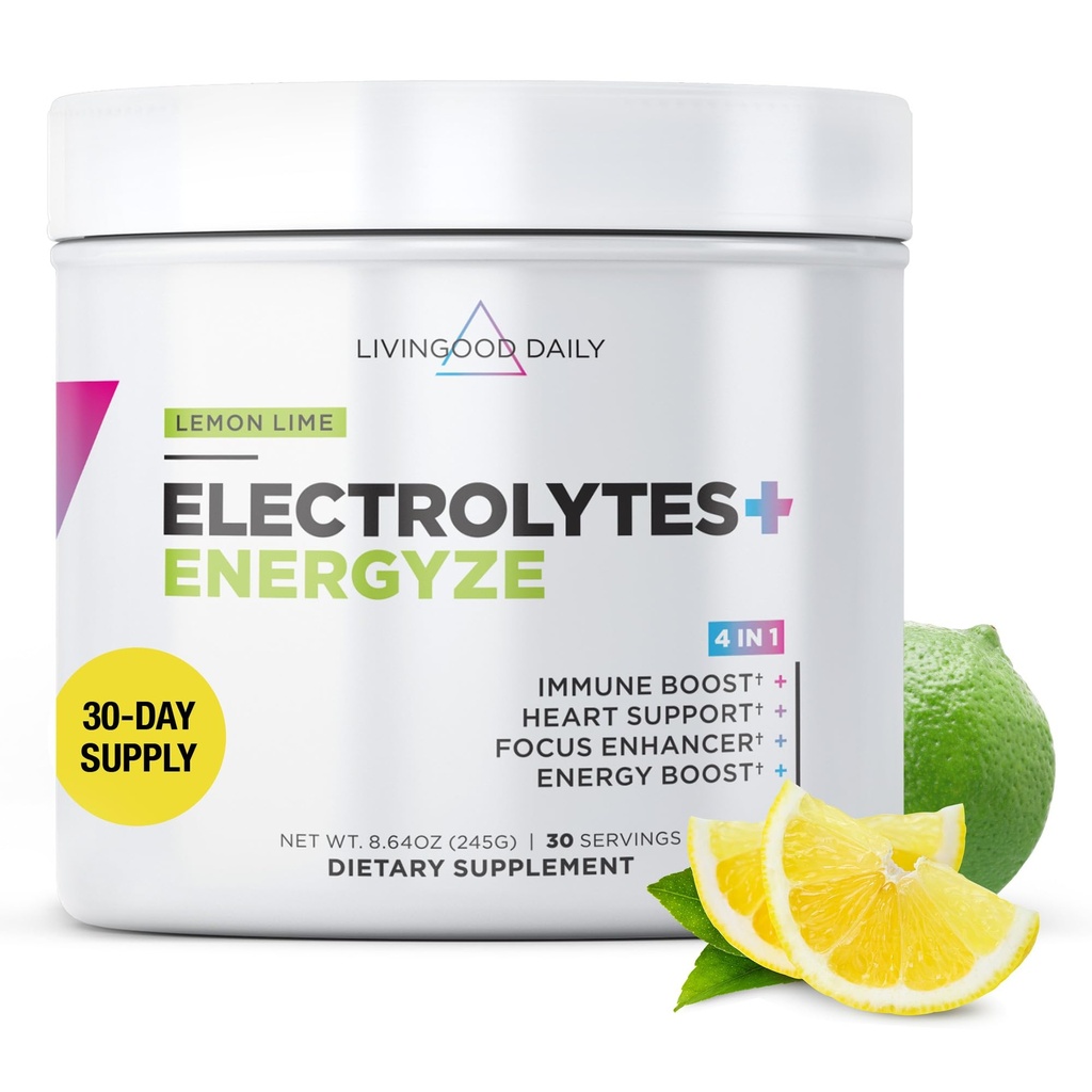 Livingood Daily Electrolytes Toz, Electrolytes Hydration Toz C, Taurin, D Ribose & FOS, Sugar Free Electrolyte Drink Mix, Keto, Gluten Free, Lemon Lime Flavor, 30 Hizmetler