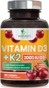 D3 K2 2000 I Plus with K2 (MK-7) 75 mcg - Bone, Teeth, Muscle,uba Aborpsiyon, Supports Immune & Heart Health, Non-GMO Chewable Formula - 180 Tabletler D & K Kompleksi