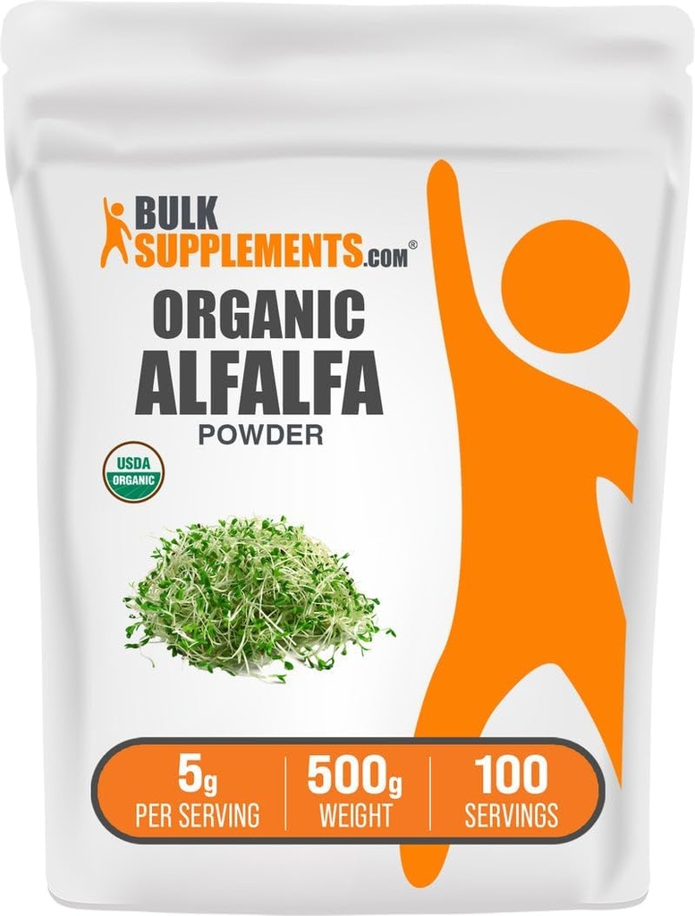 BulkSupplements.com Organik Alfalfa Grass Toz - Alfalfa Supplement, Green Superfood Toz - Vegan & Gluten Free, 5g per Service, 500g (1.1 lbs) (Paket of 1)