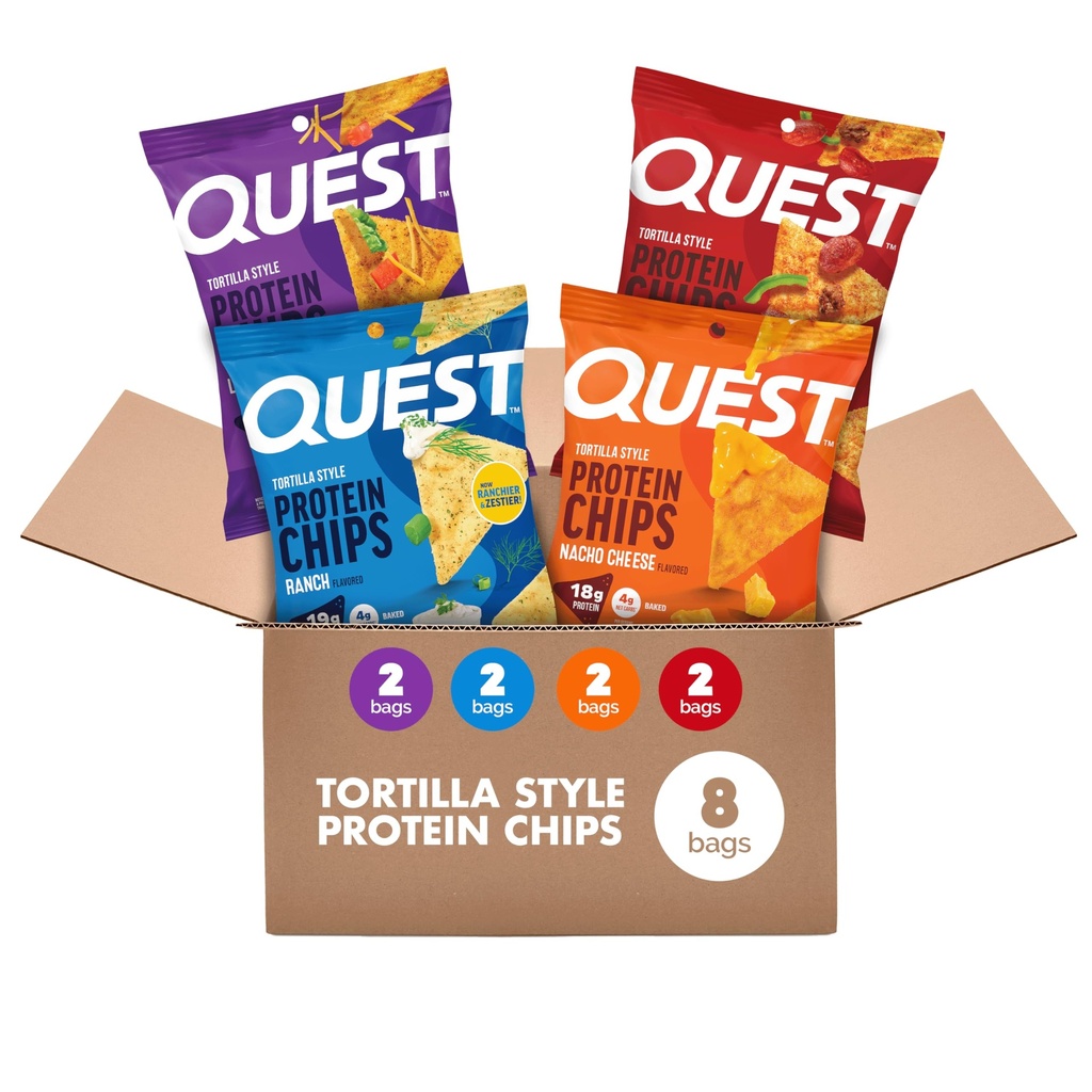 Quest Nutrition Tortilla Style Protein Chips, Salty Snack Variety Pack, Pizza, Loaded Taco, Nacho Cheese, Ranch, High Protein Snack, Low Carb, Gluten Free, 1.1 oz (Pack of 8) 2 each flavor