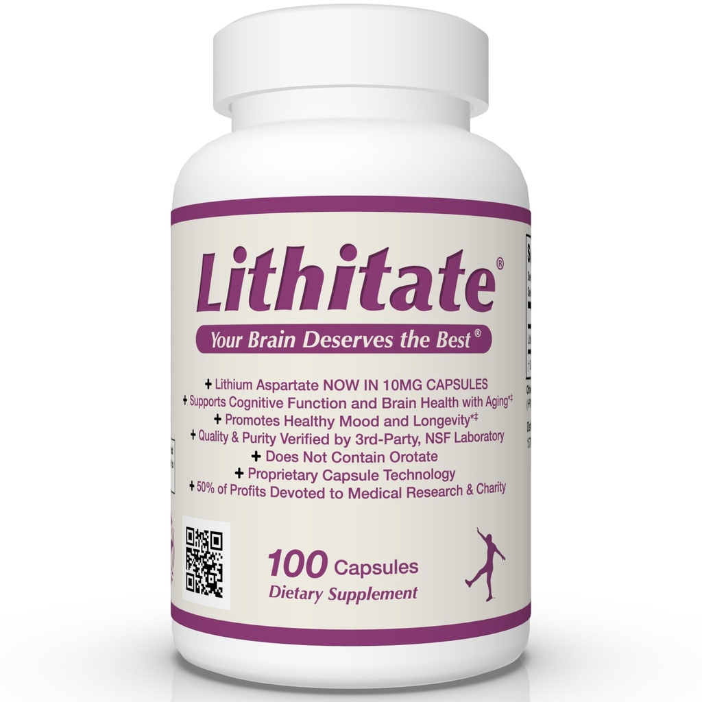 Lityum Aspartate 10 mg | Supports Cognitive Function & Brain Health with Aging | NSF sertifikalı | Ruh Clarity, Sağlıklı Mood & Longevity | Natural Supplement | 100 Capsules