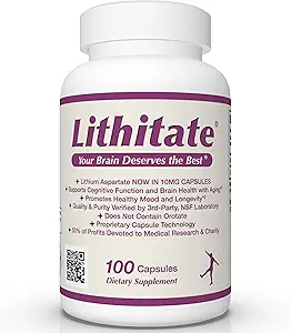 Lityum Aspartate 10 mg | Supports Cognitive Function & Brain Health with Aging | NSF sertifikalı | Ruh Clarity, Sağlıklı Mood & Longevity | Natural Supplement | 100 Capsules