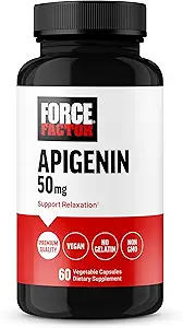 FORCE FACTOR Apigenin συμπλήρωμα για την χαλάρωση και την υποστήριξη του στρες, ισχυρό βιοφλαβονοειδές και αντιοξειδωτικό, Apigenin 50mg, Premium ποιότητα, Vegan, μη ΓΤΟ, 60 κάψουλες (Packaging May Vary)