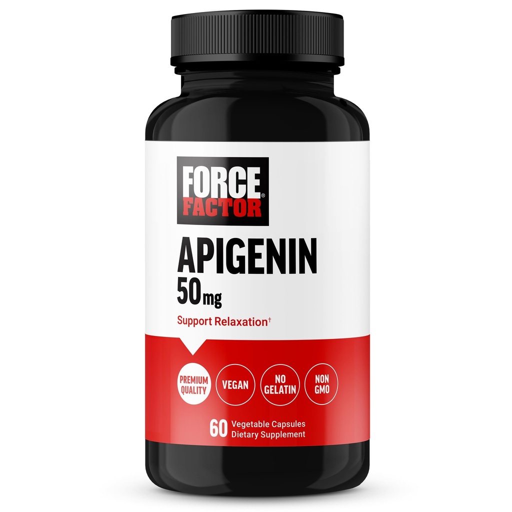 FORCE FACTOR Apigenin συμπλήρωμα για την χαλάρωση και την υποστήριξη του στρες, ισχυρό βιοφλαβονοειδές και αντιοξειδωτικό, Apigenin 50mg, Premium ποιότητα, Vegan, μη ΓΤΟ, 60 κάψουλες (Packaging May Vary)