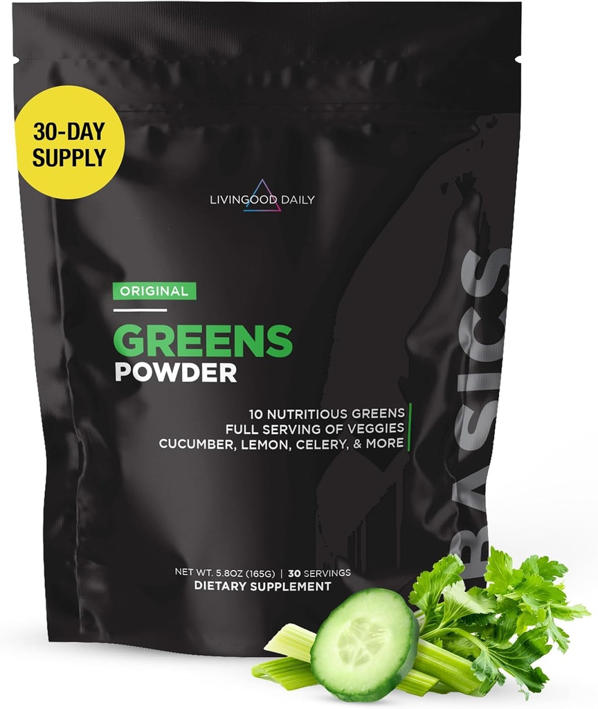 Lifeood Daily Basic Greens Toz, Super Greens Drink Mix with Spirulina, Broccoli, Kale, Buğday Grass & Chlorella, Organik Sebze Yemekleri, Vegan, Gluten Free, Non GMO, 30 Servisler