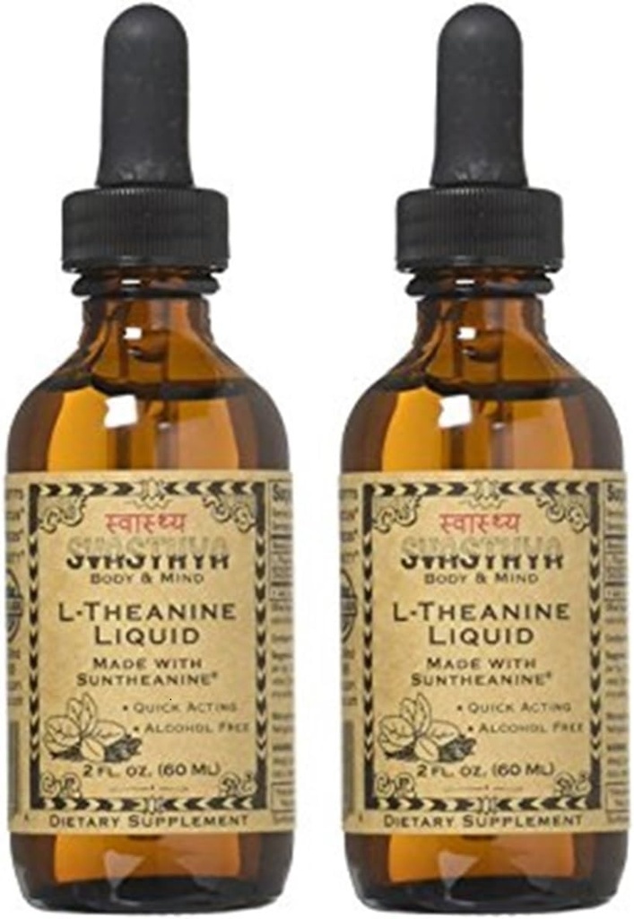 Svasthya Body & Mind Liquid L-Theanine - Χωρίς αλκοόλ, Κατασκευασμένο στις ΗΠΑ, Suntheanine-GMP, 2 oz - 2 Pack