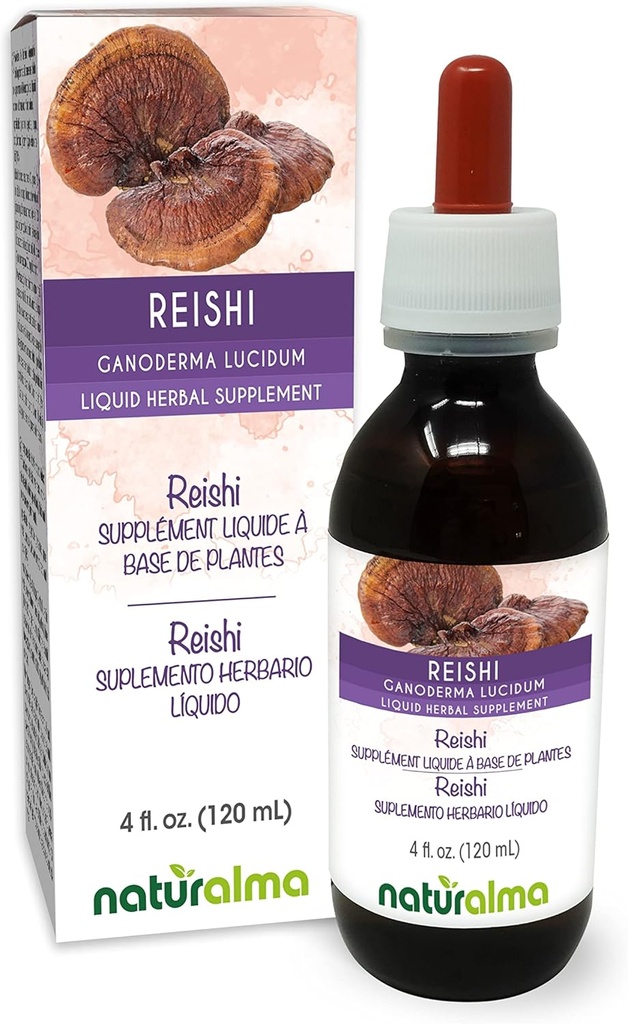 Naturalma Reishi (Ganoderma lucidum) Fungus veya Mushroom Alkol-Free Tincture - 4 fl oz Sıvı Ekstraksiyon - Herbal Supplement - Vegan