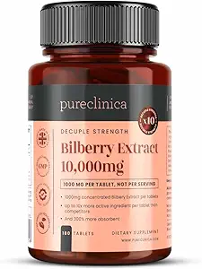 Safclinica Bilberry 10.000 mg x 180 Tabletler (6 Ay Supply)- 10X More anthocyanidin Plus 5mg Black Pepper per Tablet
