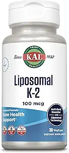 KAL Liposomal Vitamin K2 Supplement with MK7 100 mcg - High Abxia, Liposomal Technology - Advanced Bone Support - Vegan, Gluten Free, Made Without Soy, 30 Services, 30 VegCaps