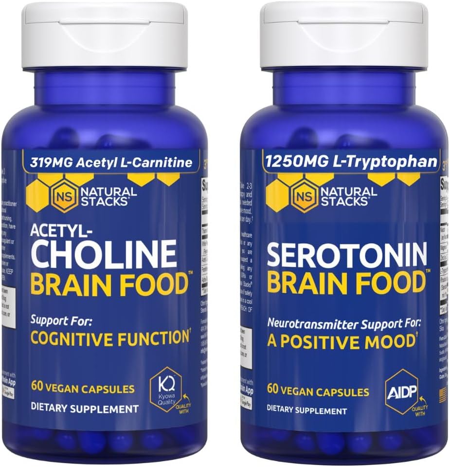 NATURAL STACKS Acetylcholine Brain Food & Serotonin Brain Food Sche - Olumlu Bir Mood & Cognitive Function* - 120 Total Capsules