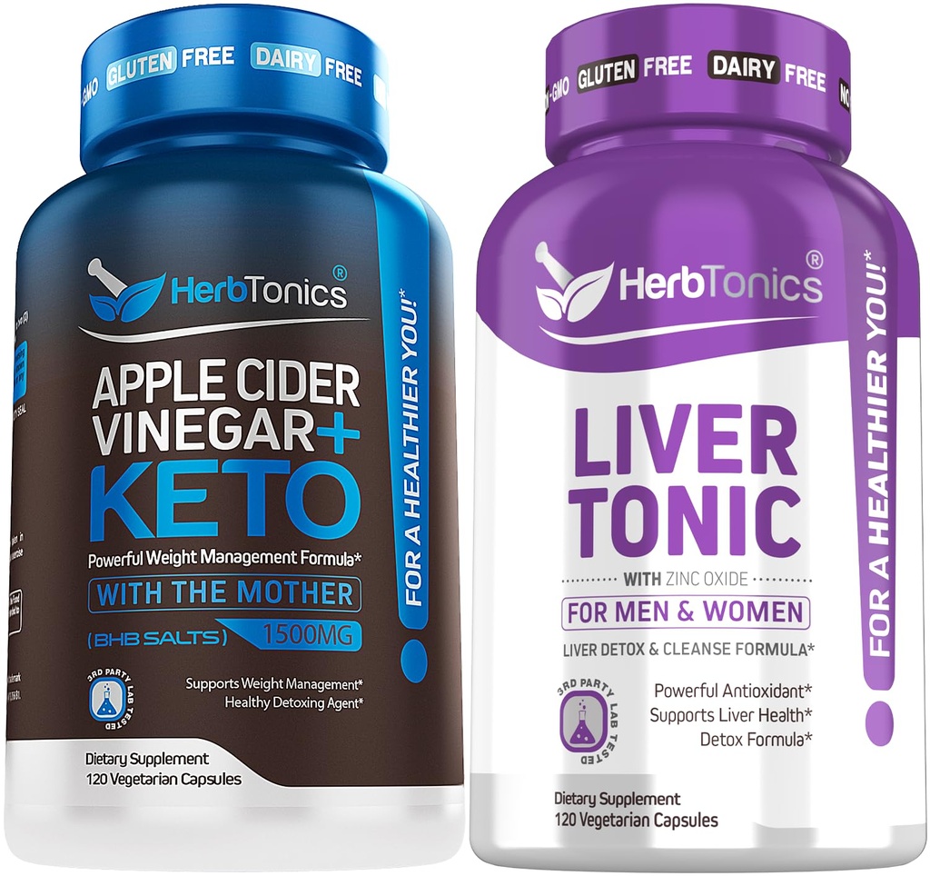 Herbtonics Apple Cider Vinegar Capsules Plus Keto BHB | Fat Burner & Kilo Kaybı Kadınlar ve Erkekler için Tamam - Liver Cleanse Detox & Tamir Formula Butle Artichoke ve 24 Her Liver Health