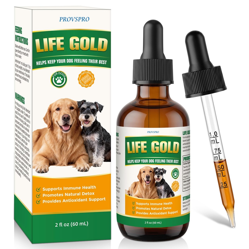 Life Gold for Dogs, Immune Support Liquid Supplement for Senior Dogs, Herbal Antioxidant & Daily Wellness Formula with Astragalus, Sheep Sorrel & Burdock Root, Vet Formulated, 2 fl oz