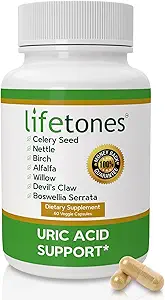 Lifetones Uric Acid Support - Herbal Joint Cleanse for Men and Women - Natural Remedy, Flexability Boost - Non-GMO, Gluten-Free - 60 Vegan Vitamins